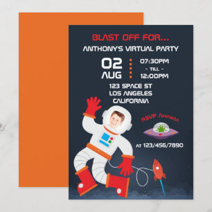 Virtueel verjaardagsfeest met ruimte thema foto kaart