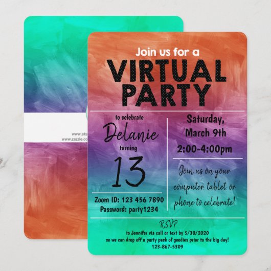 Virtueel verjaardagsfeest watercolor ontwerp kaart (Voorkant / Achterkant)