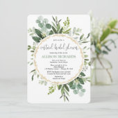 Virtueel vrijgezellenfeest groen goud eucalyptus kaart (Staand voorkant)