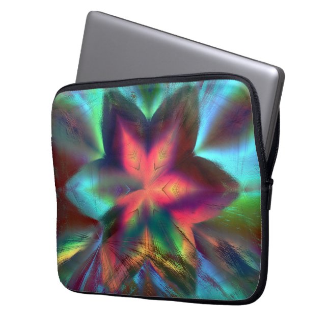 Virtueel vuil over bloem kaleidoscoop vuur oranje laptop sleeve (Voorkant Links)
