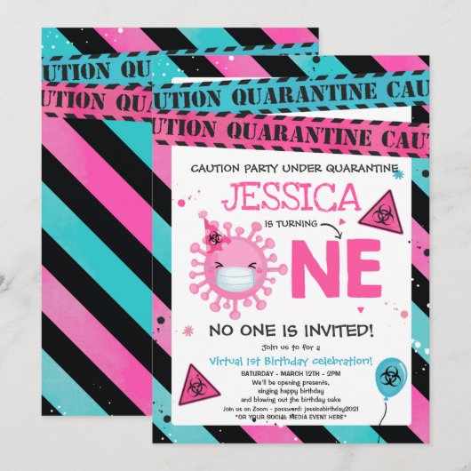 Virtuele 1e verjaardag Quarantine 1e verjaardag Kaart (Voorkant / Achterkant)