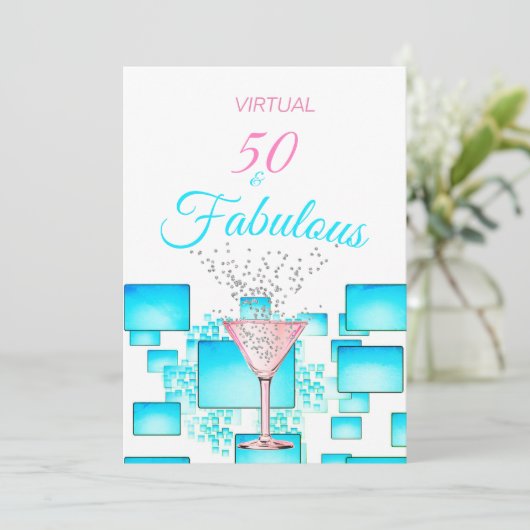 Virtuele 50- en Fabulous Modern Cocktail Party Kaart (Staand voorkant)