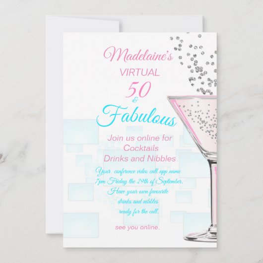 Virtuele 50- en Fabulous Modern Cocktail Party Kaart (Achterkant)