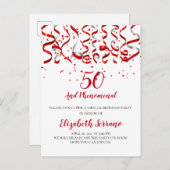 Virtuele 50e verjaardag Red Streamers van de Parti Uitnodiging Briefkaart (Voorkant / Achterkant)