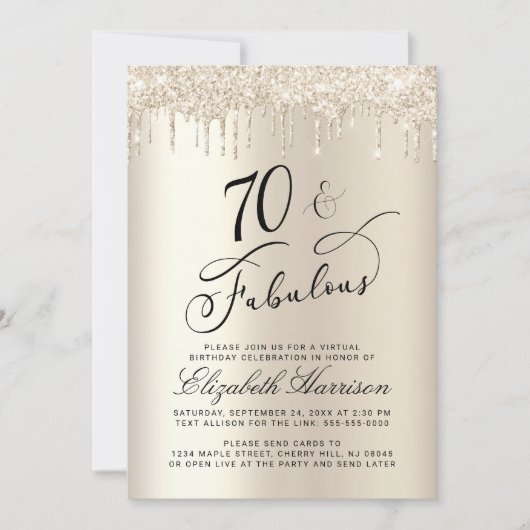 Virtuele 70e verjaardagsfeestje Gouden Glitter Kaart (Voorkant)