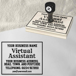 Virtuele assistent met naam, adres, enz. rubberstempel