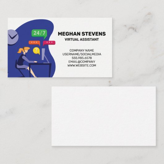 Virtuele assistent voor klantenondersteuning | cal afsprakenkaartje (Voorkant / Achterkant)