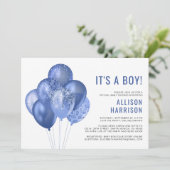 Virtuele Baby Boy Douche Blauwe Glitter Ballonnen Kaart (Staand voorkant)