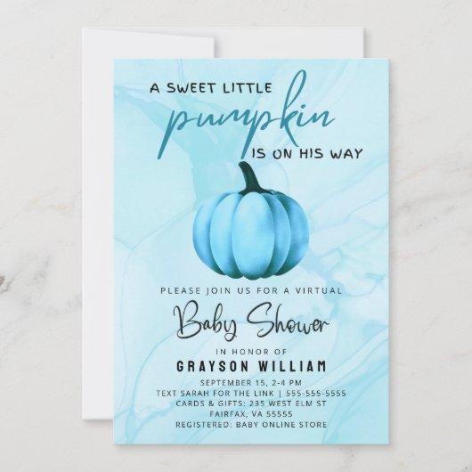 Virtuele Baby Jongen Douche Blauwe Pompoen Kaart (Voorkant)