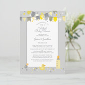 Virtuele Baby shower Geel Grijs Kute Banner Modern Kaart (Staand voorkant)