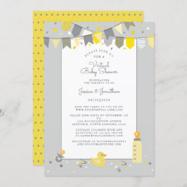 Virtuele Baby shower Geel Grijs Kute Banner Modern Kaart