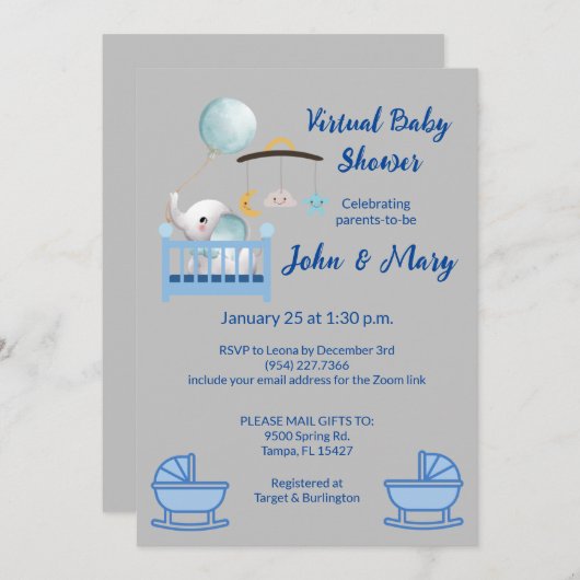 Virtuele baby shower jongen uitnodiging (Voorkant / Achterkant)