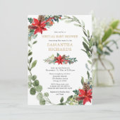 Virtuele baby shower met kerstrood groen leder kaart (Staand voorkant)