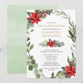 Virtuele baby shower met kerstrood groen leder kaart (Voorkant / Achterkant)