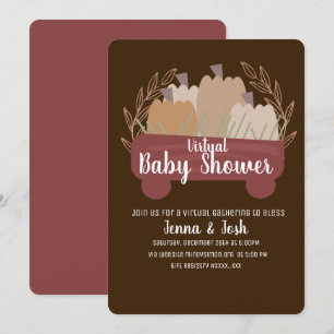 Virtuele baby shower met pompoen pluk wagen kaart
