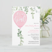 Virtuele baby shower roze ballonnen eucalyptus kaart (Staand voorkant)