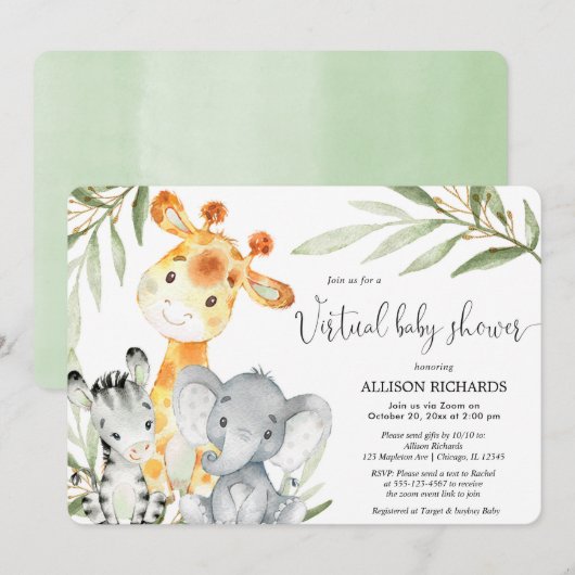 Virtuele Baby shower safari dieren genderneutraal Kaart (Voorkant / Achterkant)