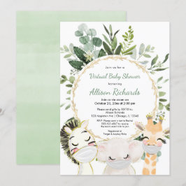 Virtuele baby shower schattige dieren groen goud kaart