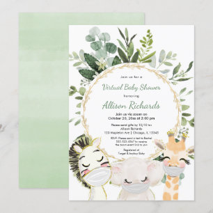 Virtuele baby shower schattige dieren groen goud kaart