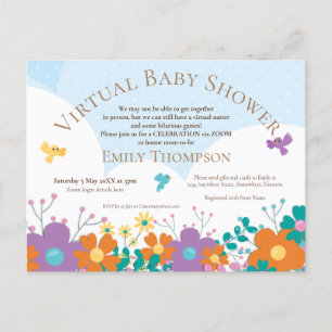 Virtuele Baby shower Simplistic Florals Birds Uitnodiging Briefkaart