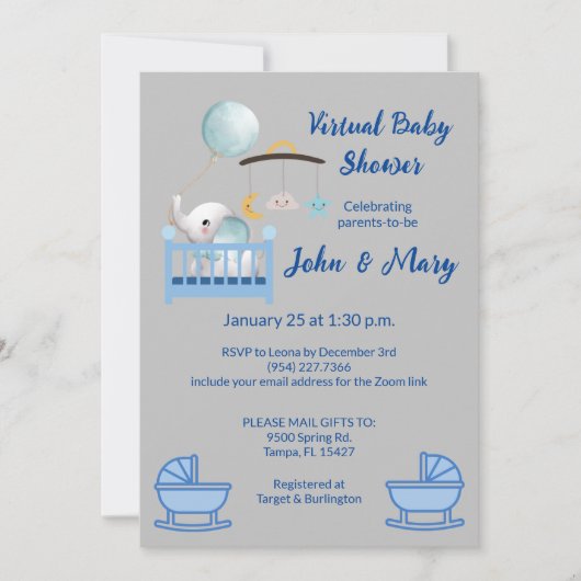 Virtuele Baby Shower Uitnodiging Jongen (Voorkant)