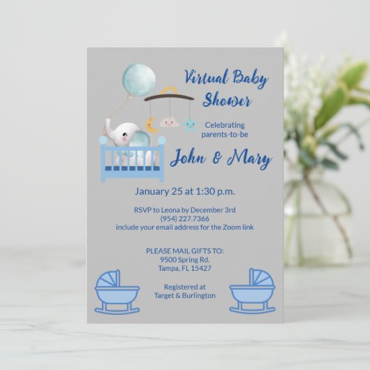 Virtuele Baby Shower Uitnodiging Jongen (Staand voorkant)