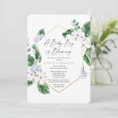 Virtuele baby shower veer blauw goudjongen kaart (Staand voorkant)