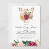 Virtuele Baby shower vlinder blush bogundy Kaart (Voorkant)