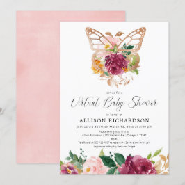 Virtuele Baby shower vlinder blush bogundy Kaart