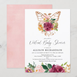 Virtuele Baby shower vlinder blush bogundy Kaart