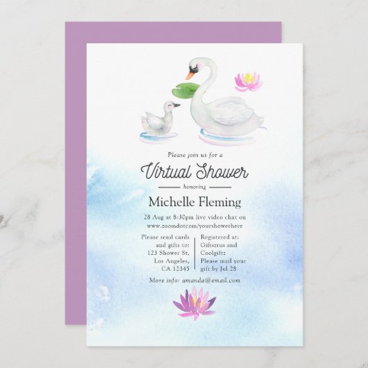 Virtuele Baby shower Waterverf Zwan Kaart (Voorkant / Achterkant)