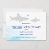 Virtuele Baby Shower Witte Grijze Blauwe Haaien Ca Kaart (Voorkant)