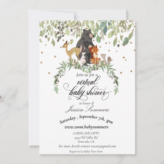Virtuele Baby shower Woodland Animals Kaart (Voorkant)
