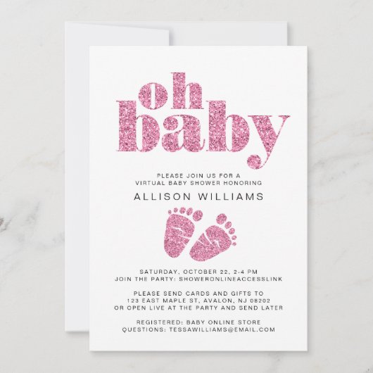 Virtuele baby-vrouw Shower Roze Glitter Kaart (Voorkant)