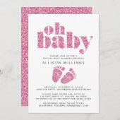 Virtuele baby-vrouw Shower Roze Glitter Kaart (Voorkant / Achterkant)