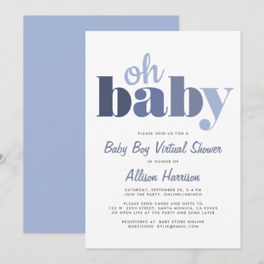 Virtuele babyjongen Shower Oh Baby Blue Kaart (Voorkant / Achterkant)