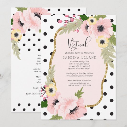 Virtuele 'Birthday'-partijroze en gele mazen Kaart (Voorkant / Achterkant)