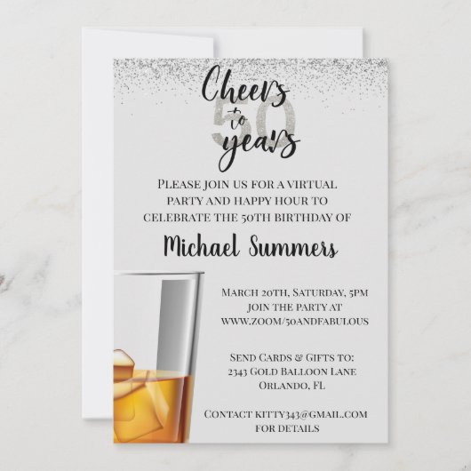 Virtuele 'Birthday Party Cheers' tot 50 jaar Kaart (Voorkant)