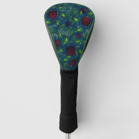 Virtuele bladlui met donkerrode hexagon in een don golfheadcover (Voorkant)