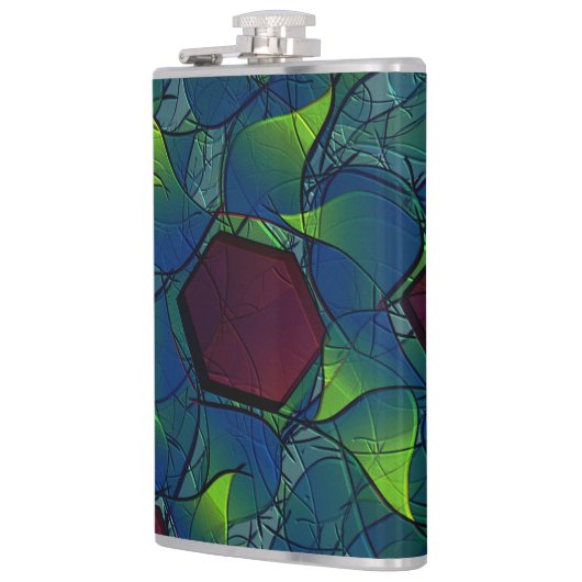 Virtuele bladlui met donkerrode hexagon in een don heupfles (Links)