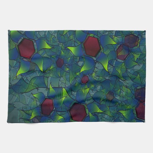 Virtuele bladlui met donkerrode hexagon in een don theedoek (Horizontaal)