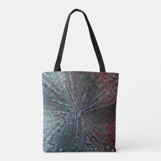 Virtuele blauwe mal en roest op grijsmozaïek tote bag (Achterkant)