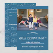 Virtuele blauwe witte fotouitnodiging voor opwarmi kaart (Voorkant / Achterkant)