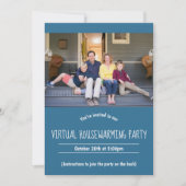 Virtuele blauwe witte fotouitnodiging voor opwarmi kaart (Voorkant)