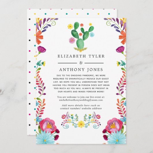 Virtuele Bloemen Bruiloft Fiesta met Beperkte Gast Aankondiging (Voorkant / Achterkant)