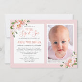 Virtuele Blush Roze Bloemen Foto Baby Meisje Douch Kaart (Voorkant)