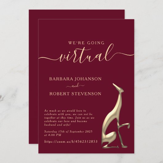Virtuele Bourgondische zoom bruiloft uitnodiging (Voorkant / Achterkant)
