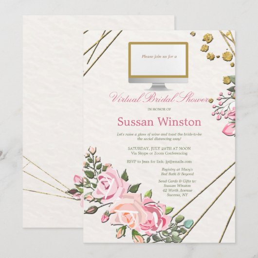 Virtuele bruids douche bloemen uitnodiging (Voorkant / Achterkant)