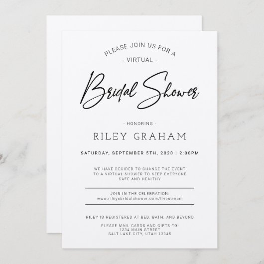 Virtuele Bruidsfeest Uitnodiging (Voorkant / Achterkant)