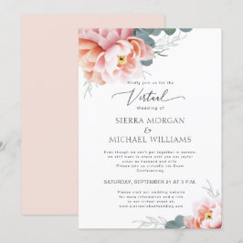 Virtuele Bruiloft Bloemen Blush Roze Peach Peony Kaart